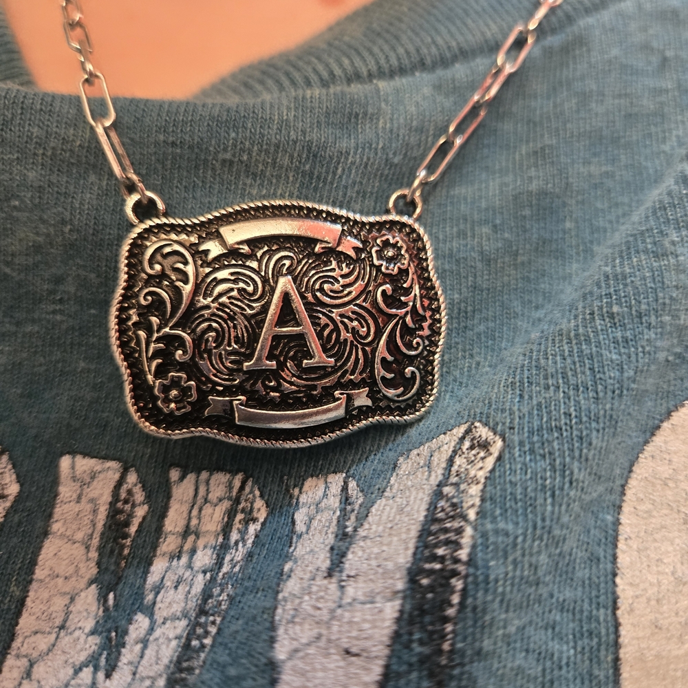 Initial A Silver Floral Scroll Necklace